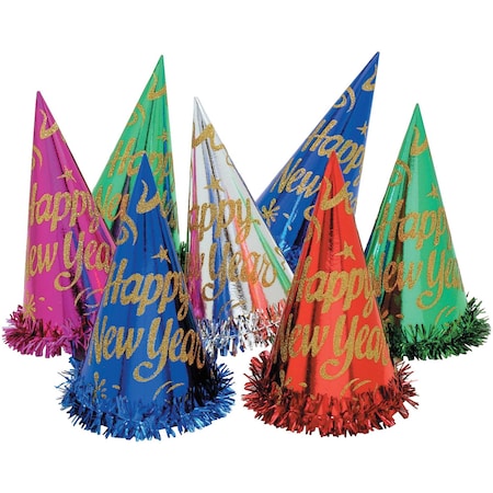 Creative Converting 9" New Year's Eve Foil Glitter Party Hats PK50, 50PK 204013